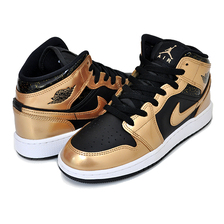 NIKE JORDAN 1 MID SE (GS) black/metallic gold-white DR6967-071画像