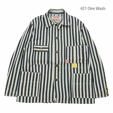 HEADLIGHT &times; FICTION ROMANCE NOS 7oz. 1/2" INDIGO STRIPE WORK COAT SC15305画像