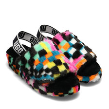 UGG FLUFF YEAH SLIDE CHECKS BLACK MULTI 1135510-BLKM画像