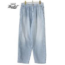 GOLD RECYCLED WASTE SUVIN COTTON YARN 11.5oz. DENIM WIDE TROUSERS AGED MODEL 23A-GL42354H画像