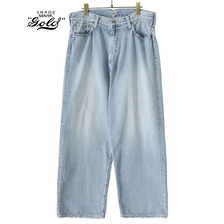 GOLD RECYCLED WASTE SUVIN COTTON YARN 11.5oz. DENIM 5POCKET WIDE PANTS DAMAGED MODEL 23A-GL42353H画像