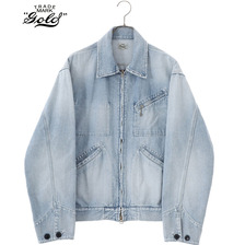 GOLD RECYCLED WASTE SUVIN COTTON YARN 11.5oz. DENIM WORK JACKET AGED MODEL 23A-GL15244H画像