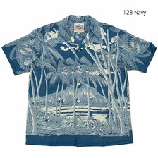 Duke Kahanamoku INDIGO COTTON HAWAIIAN SHIRT "COCONUT PALM & DIAMONDHEAD" DK39046画像