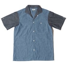 WAREHOUSE Lot 3091 S/S OPEN COLLAR SHIRTS コンビシャンブレー(ブルーベース)画像