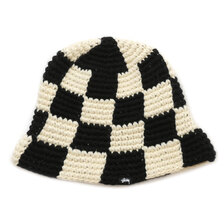 STUSSY CHECKER KNIT BUCKET HAT BLACK画像