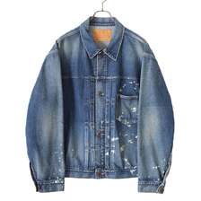 GOLD RECYCLED WASTE SUVIN COTTON YARN 11.5oz. DENIM PLEATED BLOUSE WWII MODEL VINTAGE WASHED 23B-GL15376H画像