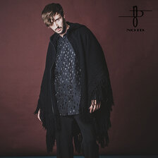 NO ID. BLACK フリンジニットフーデッドZIPポンチョ 453010-579K画像