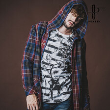 NO ID. チェックフードロングSH 853006-566S画像