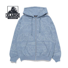 X-LARGE EMBROIDERED ALLOVER LOGO ZIP UP HOODED SWEATSHIRT 101234012003画像