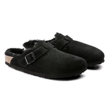 BIRKENSTOCK BOSTON SHEARLING SUEDE LEATHER/FUR Black 259881画像
