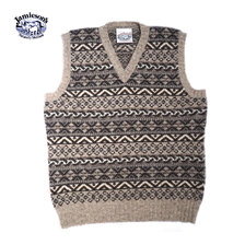 Jamieson's #MK176V 1916/3 ALLOVER FAIRISLE V-NECK SLIPOVER beige greymix画像
