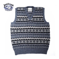 Jamieson's #MK176V K1916/19 ALLOVER FAIRISLE V-NECK SLIPOVER blue navy mix画像