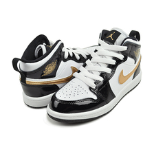 NIKE JORDAN 1 MID SE (PS) black/metallic gold-white BQ6932-007画像