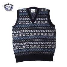 Jamieson's #MK176V K1916/19 ALLOVER FAIRISLE V-NECK SLIPOVER black navy mix画像