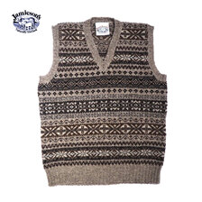Jamieson's #MK176V 478/11 ALLOVER FAIRISLE V-NECK SLIPOVER taupe brown mix画像