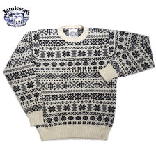 Jamieson's #MK158C CREWNECK FAIRISLE SWEATER white&times;black画像