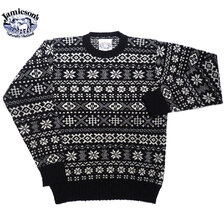 Jamieson's #MK158C CREWNECK FAIRISLE SWEATER black&times;white画像