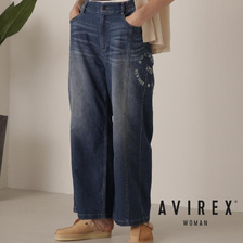 AVIREX CIRCLE STENCIL PRINT WIDE DENIM PANTS 7834111601画像