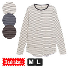 Healthknit ベーシックボーダーフライス クルーネック長袖Tシャツ 53002画像