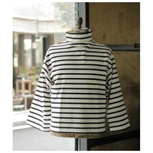 INTERIM HYPER BIG SUVIN GIZA BASQUE HIGH NECK BORDER SHIRT IT23A139画像