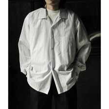 INTERIM HYPER BIG VARIOUS STRIPES COTTON POPLIN 60s OPEN COLLAR SHIRT IT24S173-HB画像