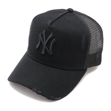NEW ERA 9FORTY A-Frame トラッカー Damaged Denim ニューヨーク・ヤンキース ブラック 14109687画像