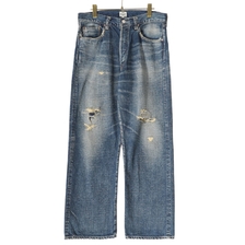 GOLD RECYCLED WASTE SUVIN COTTON YARN 11.5oz. DENIM 5POCKET STRAIGHT PANTS VINTAGE WASHED 24A-GL42428H画像