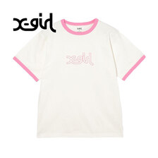 X-girl OUTLINE MILLS LOGO S/S RINGER TEE 105243011003画像