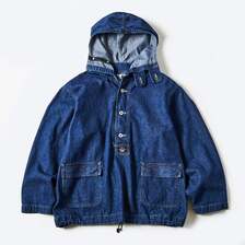 POST OVERALLS #1105-8DI NAVY Parka : blue denim w/OD-yellow stitch indigo画像