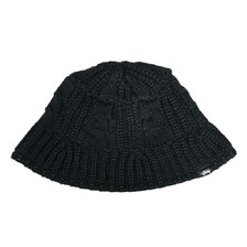 STUSSY CABLE KNIT BUCKET HAT BLACK画像