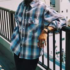 BIG MIKE HEAVY FLANNEL SHIRTS - SAX&times;WHT&times;GRY 102435206画像