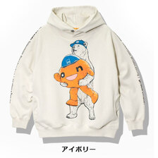 HTB &times; go slow caravan 空紡糸裏毛 onちゃんクマ プルパーカー 332632画像