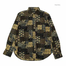 衣櫻 Lot.SA-1668 ムラ糸クロス素材 レギュラーカラーシャツ - 大島紬調パッチワークプリント - SA1668画像