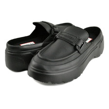 HUNTER WOMENS EXPLORER FLATFORM LOAFER MULE BLACK WFF3103LEA-BLK画像
