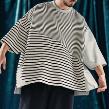 ANGENEHM Ripple fabric switching design oversized T-shirt AG04-013SCF画像