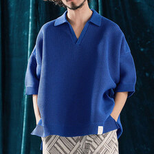 ANGENEHM Skipper design airy yarn & mesh knitted polo shirt AG04-009SCF画像
