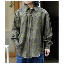 INTERIM HYPER BIG LINEN SILK JACQUARD POCKETLESS DRESS WESTERN SHIRT IT25S227画像