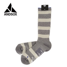 ANDSOX SUPPORT PILE CREW STRIPE GRAY/OFFWHITE画像