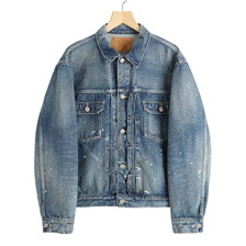 GOLD RECYCLED WASTE SUVIN COTTON YARN 14oz DENIM JACKET VINTAGE WASHED GL15674H画像