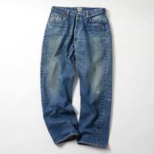 GOLD RECYCLED WASTE SUVIN COTTON YARN 14oz. DENIM 5POCKET STRAIGHT PANTS VINTAGE WASHED GL42504H画像