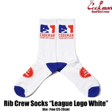 COOKMAN Rib Crew Socks League Logo White 233-51835画像