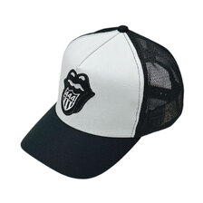 YOSHINORI KOTAKE DESIGN &times; BARNEYS NEWYORK &times; The Rolling Stones BLACK LINE LIPS AND TONGUE MESH CAP WHITExBLACK画像