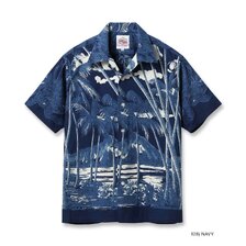 Duke Kahanamoku Lot No. DK39452 INDIGO COTTON HAWAIIAN SHIRT &ldquo;COCONUT PALM & DIAMONDHEAD&rdquo;画像