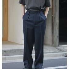 INTERIM VIRGIN WOOL GABARDINE 1-TUCK WIDE TAPERED SLACKS IT25S047画像