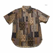 衣櫻 サザンクロス素材 半袖レギュラーカラーシャツ 大島紬調パッチワークプリント SA1685画像