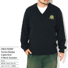 FRED PERRY Tennis Badge Cable Knit V-Neck Sweater K1531画像