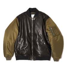 CRIMIE NYLON SLEEVE LEATHER MA1 JACKET CR1-02E5-JK08画像