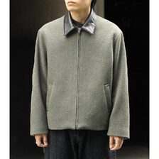 INTERIM HEAVY DOUBLE FACED MELANGE WOOL FELT DEADSTOCK LEATHER COLLAR HARRINGTON JACKET IT25A103画像
