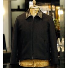 INTERIM HEAVY BRUSHED DOUBLE FACE DYED VIRGIN WOOL DEADSTOCK LEATHER COLLAR HARRINGTON JACKET IT25A101画像