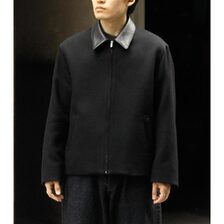 INTERIM HEAVY PURE WOOL NATT&Eacute; WEAVE DEADSTOCK LEATHER COLLAR HARRINGTON JACKET IT25A097画像
